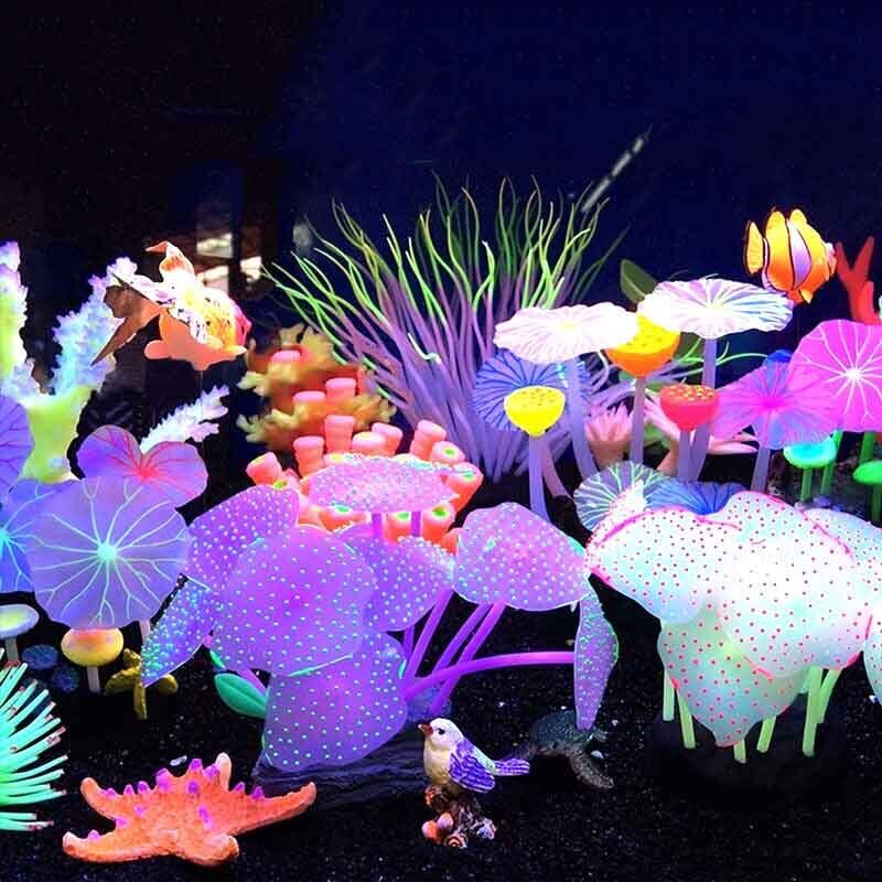 Aquarium Plant Design - ซิลิโคนเรืองแสงตกแต่งตู้ปลา ปลาประดับ ปะการังเรืองแสง ดอกทานตะวัน ดอกไม้ทะเล ตกแต่งใต้น้ำสำหรับตู้ปลา