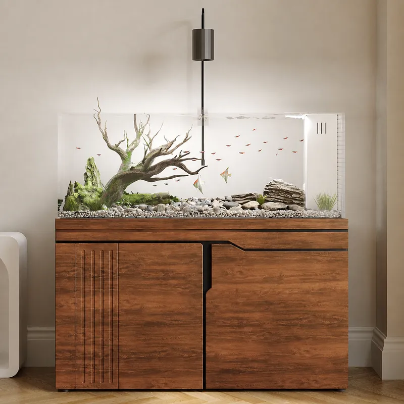 Aquarium Planted Wood - ตู้ปลาแก้วใสขนาดใหญ่พิเศษ พร้อมระบบกรองด้านล่าง สำหรับตกแต่งห้องนั่งเล่น บ้าน ตู้ปลา จัดสวนน้ำ
