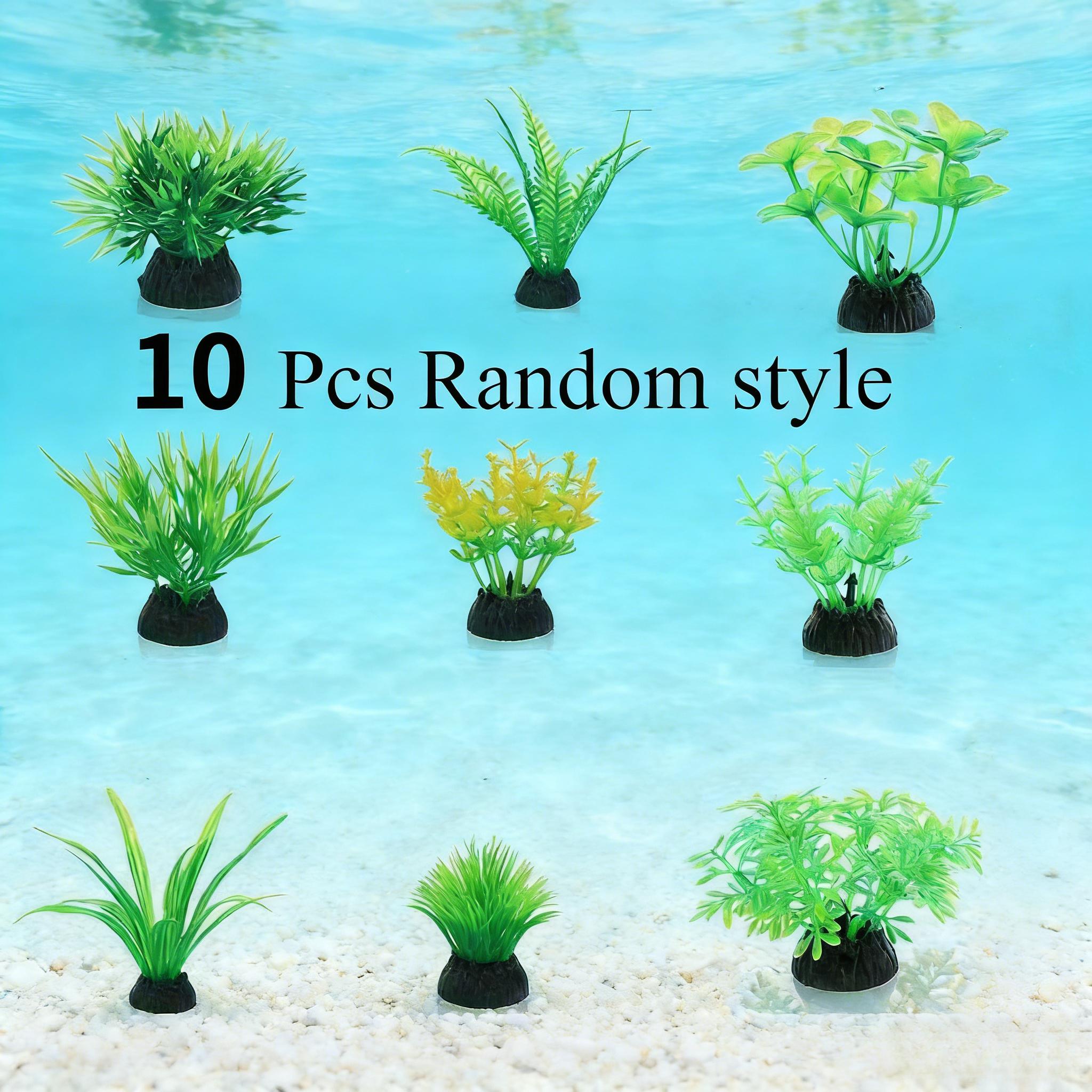 Aquarium Plant Design - 10 ชิ้น ต้นไม้ประดิษฐ์สีเขียวสำหรับตกแต่งตู้ปลา พลาสติก ตกแต่งตู้ปลา หญ้าประดิษฐ์