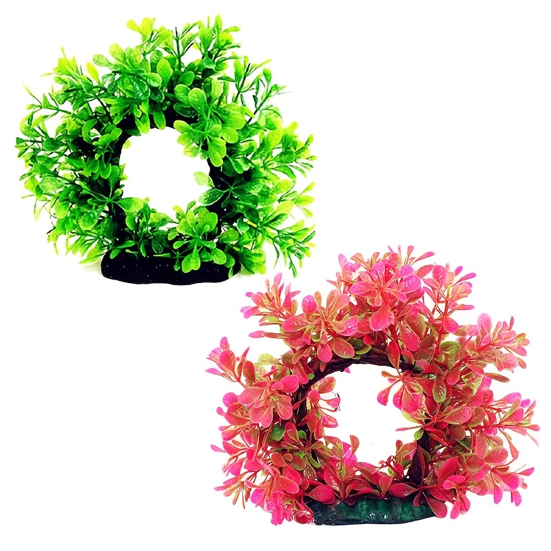 Aquarium Plant Diseases - พวงหรีดใต้น้ำ พลาสติกประดิษฐ์สำหรับตู้ปลา พืชปลอมในน้ำ ต้นไม้ประดิษฐ์ในน้ำ หญ้าสีเขียว พวงหรีดสีชมพู
